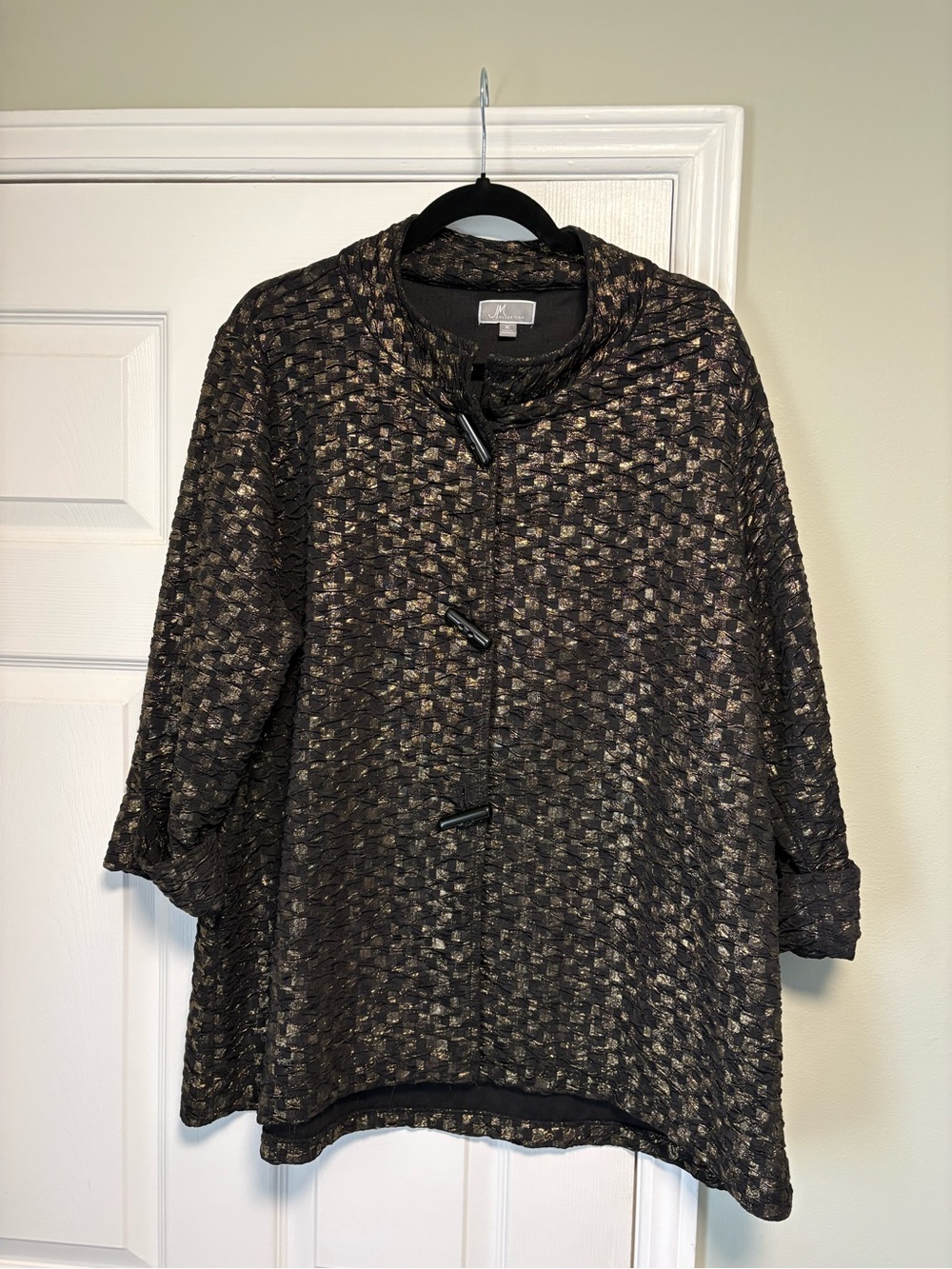 JM Collection Black and Gold Textured Toggle Tunic Jacket